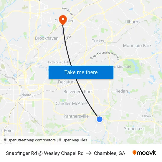 Snapfinger Rd @ Wesley Chapel Rd to Chamblee, GA map