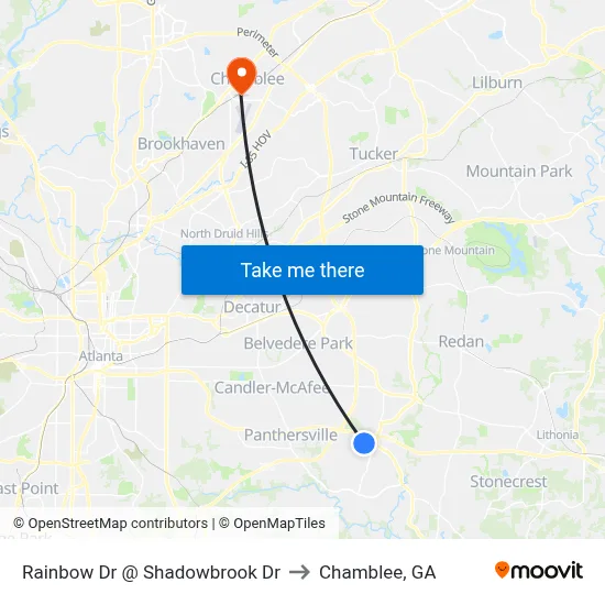 Rainbow Dr @ Shadowbrook Dr to Chamblee, GA map