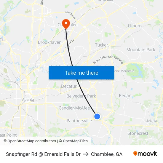 Snapfinger Rd @ Emerald Falls Dr to Chamblee, GA map