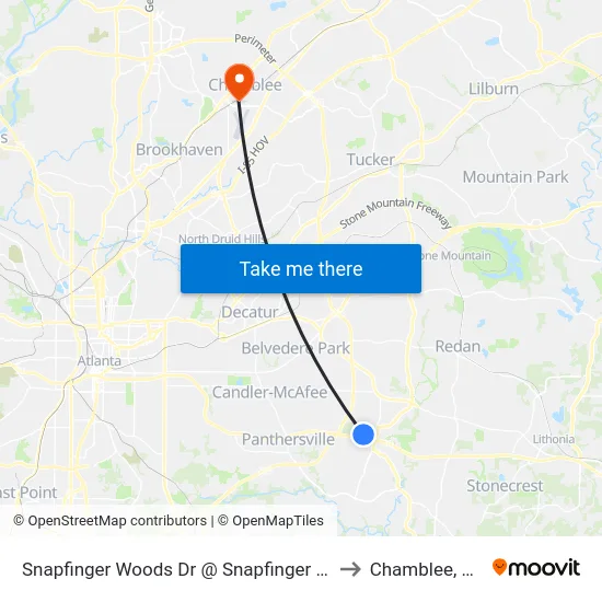 Snapfinger Woods Dr @ Snapfinger Rd to Chamblee, GA map