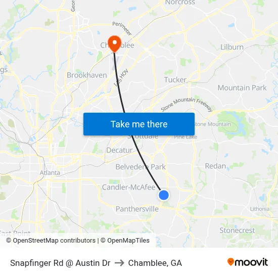 Snapfinger Rd @ Austin Dr to Chamblee, GA map