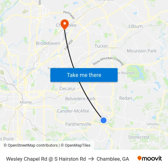 Wesley Chapel Rd @ S Hairston Rd to Chamblee, GA map