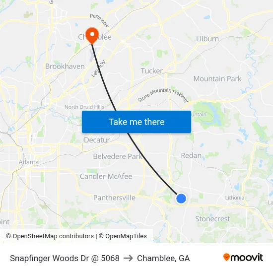 Snapfinger Woods Dr @ 5068 to Chamblee, GA map