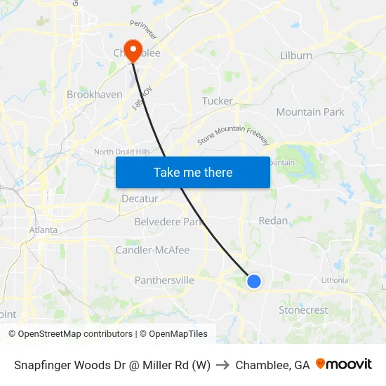 Snapfinger Woods Dr @ Miller Rd (W) to Chamblee, GA map