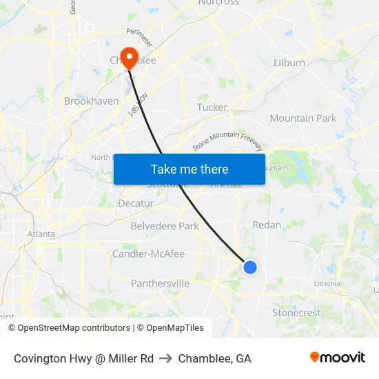 Covington Hwy @ Miller Rd to Chamblee, GA map