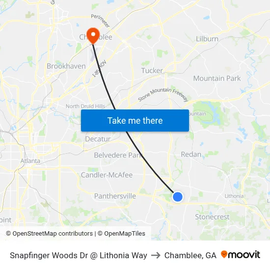 Snapfinger Woods Dr @ Lithonia Way to Chamblee, GA map