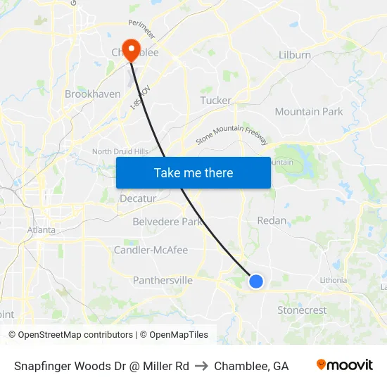 Snapfinger Woods Dr @ Miller Rd to Chamblee, GA map