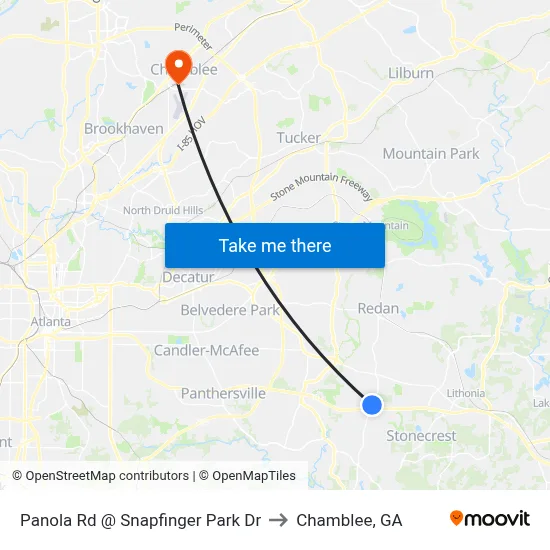 Panola Rd @ Snapfinger Park Dr to Chamblee, GA map