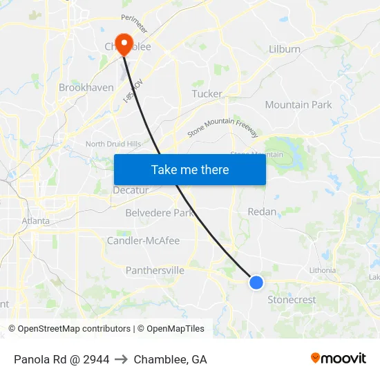 Panola Rd @ 2944 to Chamblee, GA map