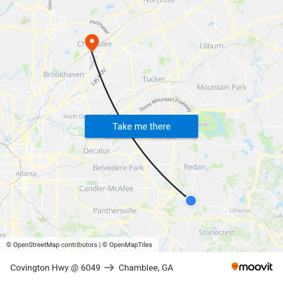 Covington Hwy @ 6049 to Chamblee, GA map