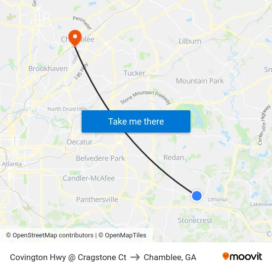 Covington Hwy @ Cragstone Ct to Chamblee, GA map