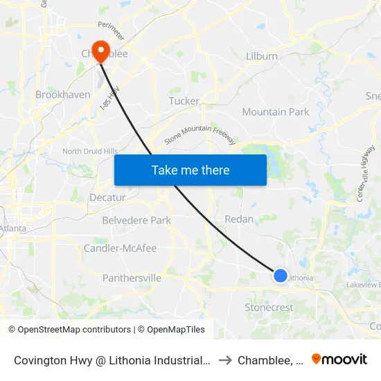 Covington Hwy @ Lithonia Industrial Blvd to Chamblee, GA map