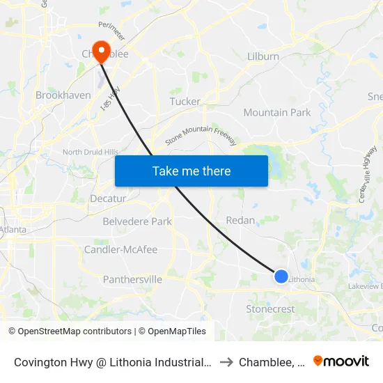 Covington Hwy @ Lithonia Industrial Blvd to Chamblee, GA map