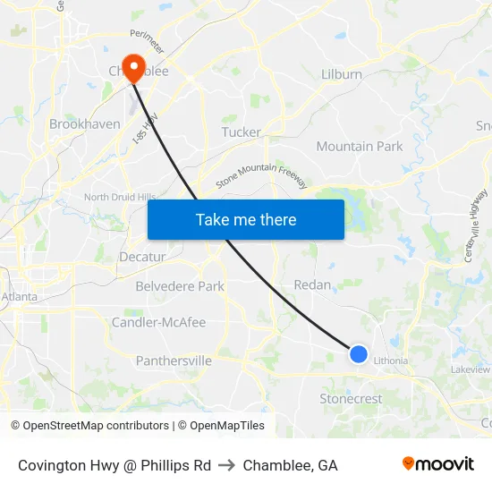 Covington Hwy @ Phillips Rd to Chamblee, GA map
