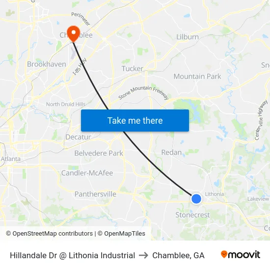 Hillandale Dr @ Lithonia Industrial to Chamblee, GA map