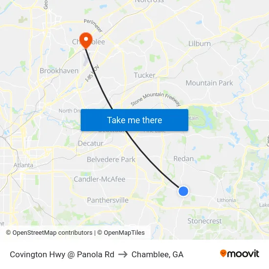 Covington Hwy @ Panola Rd to Chamblee, GA map