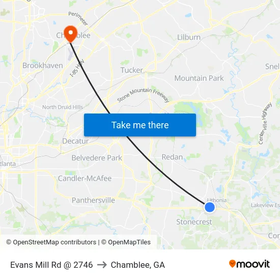 Evans Mill Rd @ 2746 to Chamblee, GA map