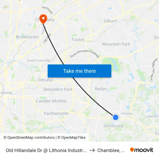 Old Hillandale Dr @ Lithonia Industrial to Chamblee, GA map