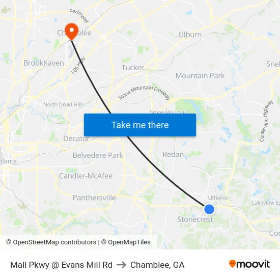 Mall Pkwy @ Evans Mill Rd to Chamblee, GA map