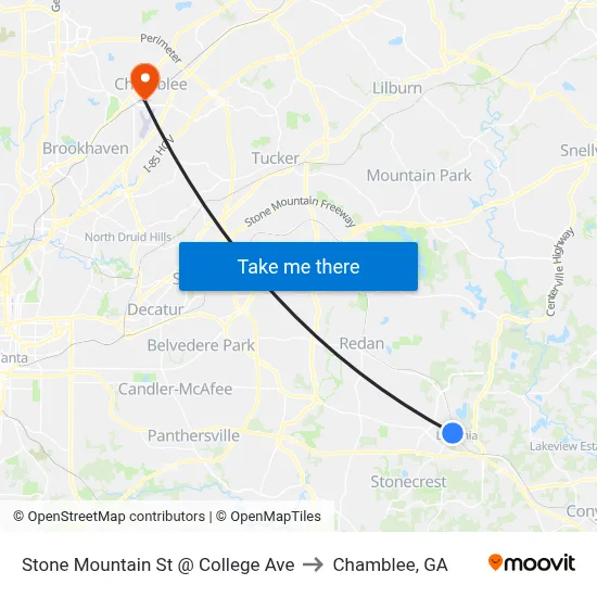 Stone Mountain St @ College Ave to Chamblee, GA map