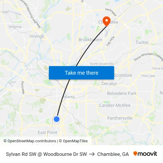 Sylvan Rd SW @ Woodbourne Dr SW to Chamblee, GA map