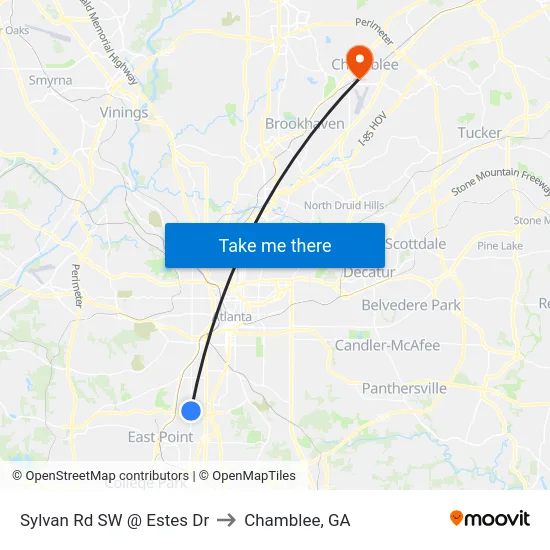 Sylvan Rd SW @ Estes Dr to Chamblee, GA map