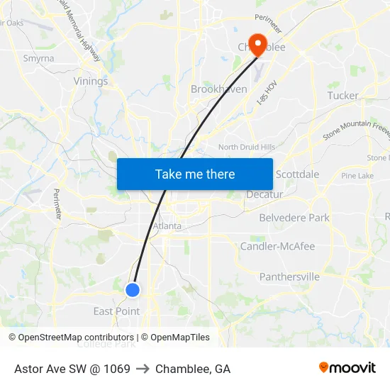 Astor Ave SW @ 1069 to Chamblee, GA map