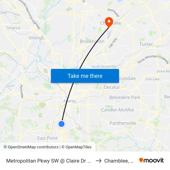 Metropolitan Pkwy SW @ Claire Dr SW to Chamblee, GA map
