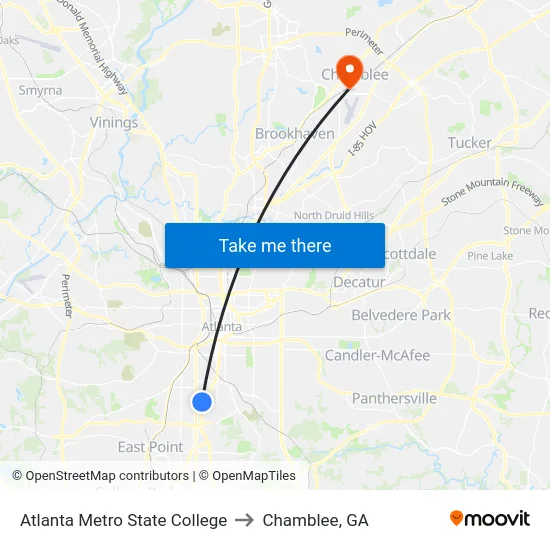 Atlanta Metro State College to Chamblee, GA map
