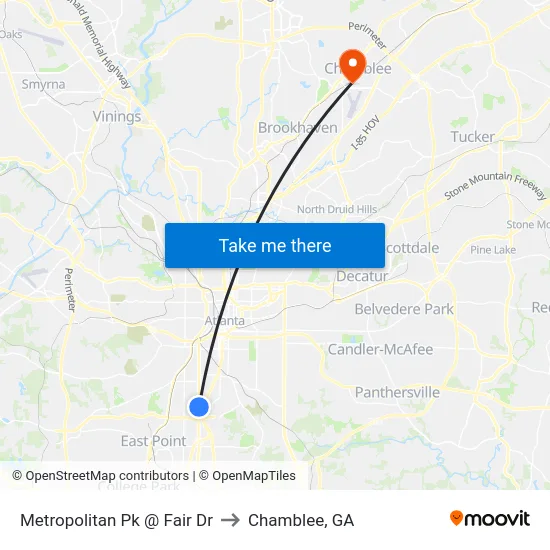Metropolitan Pk @ Fair Dr to Chamblee, GA map