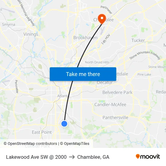 Lakewood Ave SW @ 2000 to Chamblee, GA map