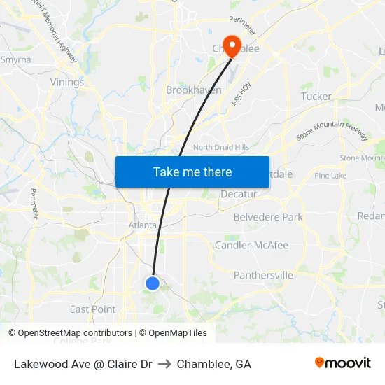 Lakewood Ave @ Claire Dr to Chamblee, GA map