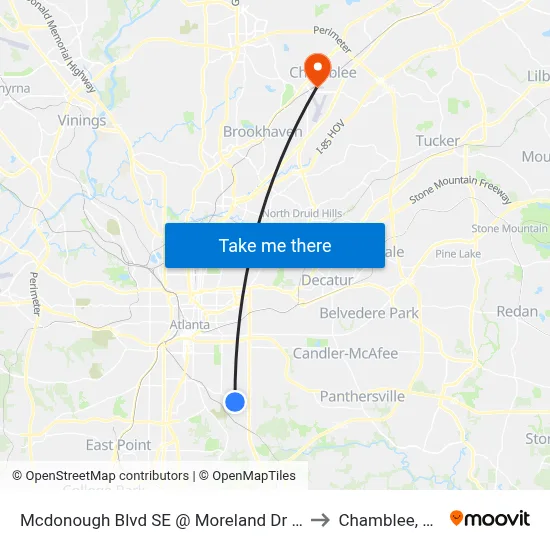 Mcdonough Blvd SE @ Moreland Dr SE to Chamblee, GA map