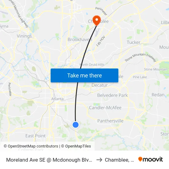 Moreland Ave SE @ Mcdonough Blvd SE to Chamblee, GA map