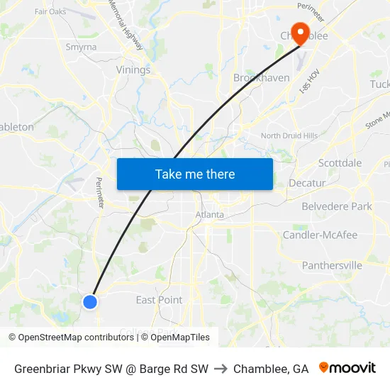 Greenbriar Pkwy SW @ Barge Rd SW to Chamblee, GA map