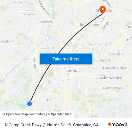 N Camp Creek Pkwy @ Narron Dr to Chamblee, GA map