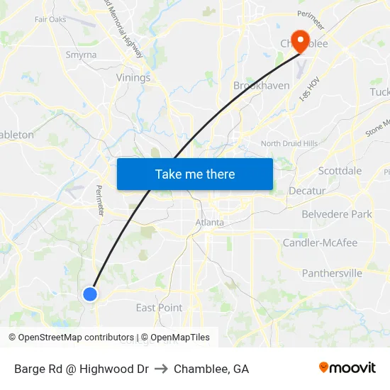 Barge Rd @ Highwood Dr to Chamblee, GA map