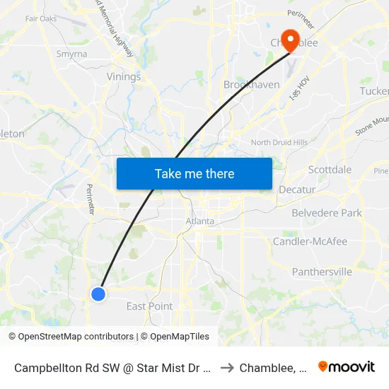 Campbellton Rd SW @ Star Mist Dr SW to Chamblee, GA map
