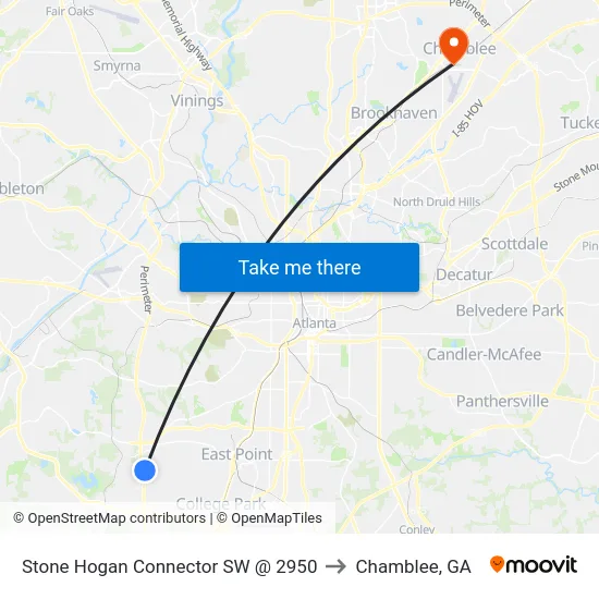 Stone Hogan Connector SW @ 2950 to Chamblee, GA map