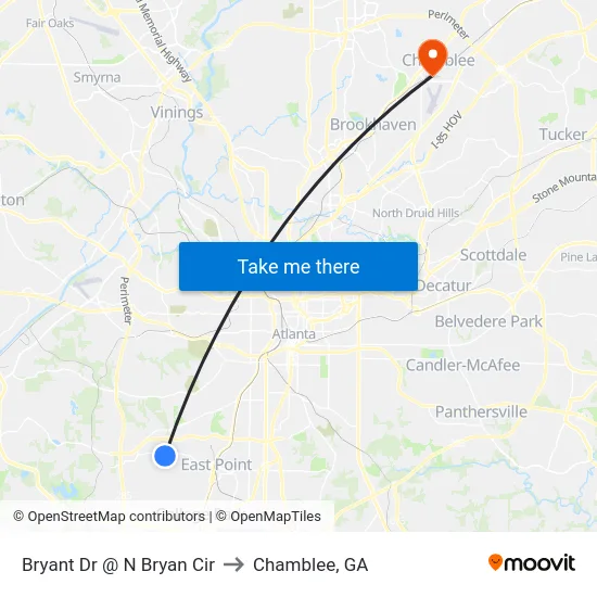 Bryant Dr @ N Bryan Cir to Chamblee, GA map