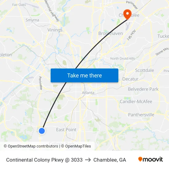 Continental Colony Pkwy @ 3033 to Chamblee, GA map