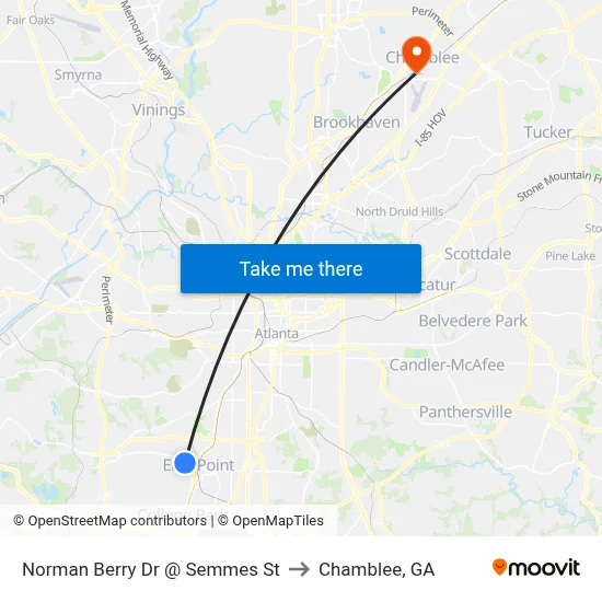 Norman Berry Dr @ Semmes St to Chamblee, GA map