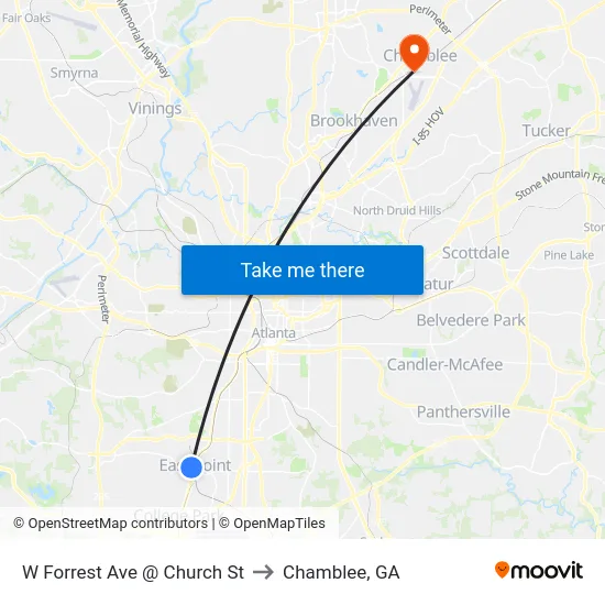 W Forrest Ave @ Church St to Chamblee, GA map