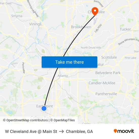 W Cleveland Ave @ Main St to Chamblee, GA map