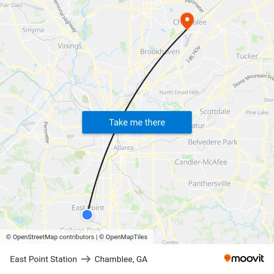 East Point Station to Chamblee, GA map