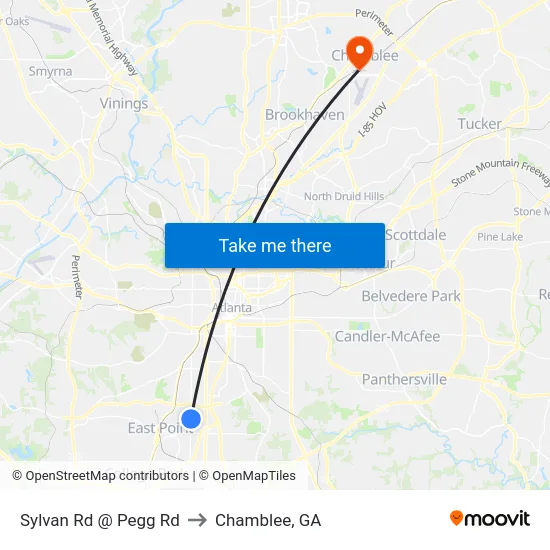 Sylvan Rd @ Pegg Rd to Chamblee, GA map