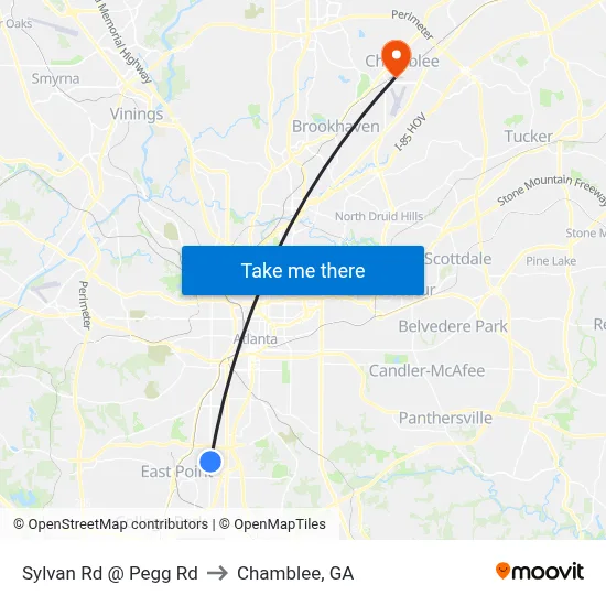 Sylvan Rd @ Pegg Rd to Chamblee, GA map