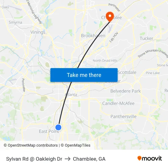 Sylvan Rd @ Oakleigh Dr to Chamblee, GA map