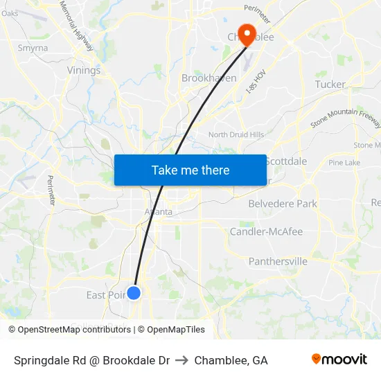 Springdale Rd @ Brookdale Dr to Chamblee, GA map