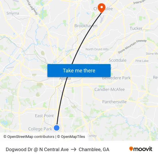 Dogwood Dr @ N Central Ave to Chamblee, GA map